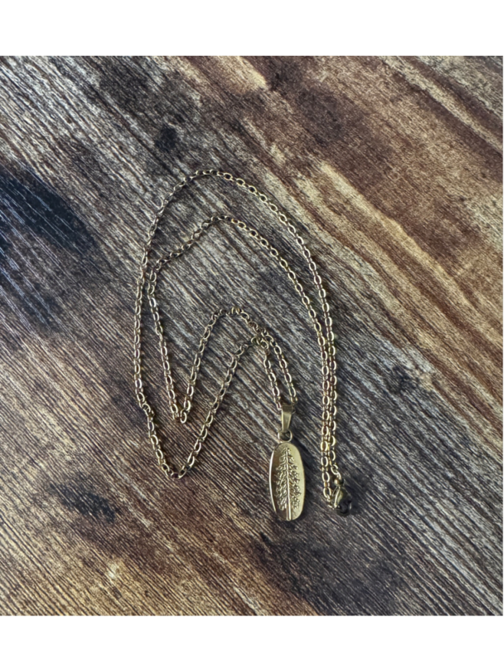 Gold-Tone Stainless Steel Pine Tree Pendant Necklace | Woodland Cottagecore Jewe